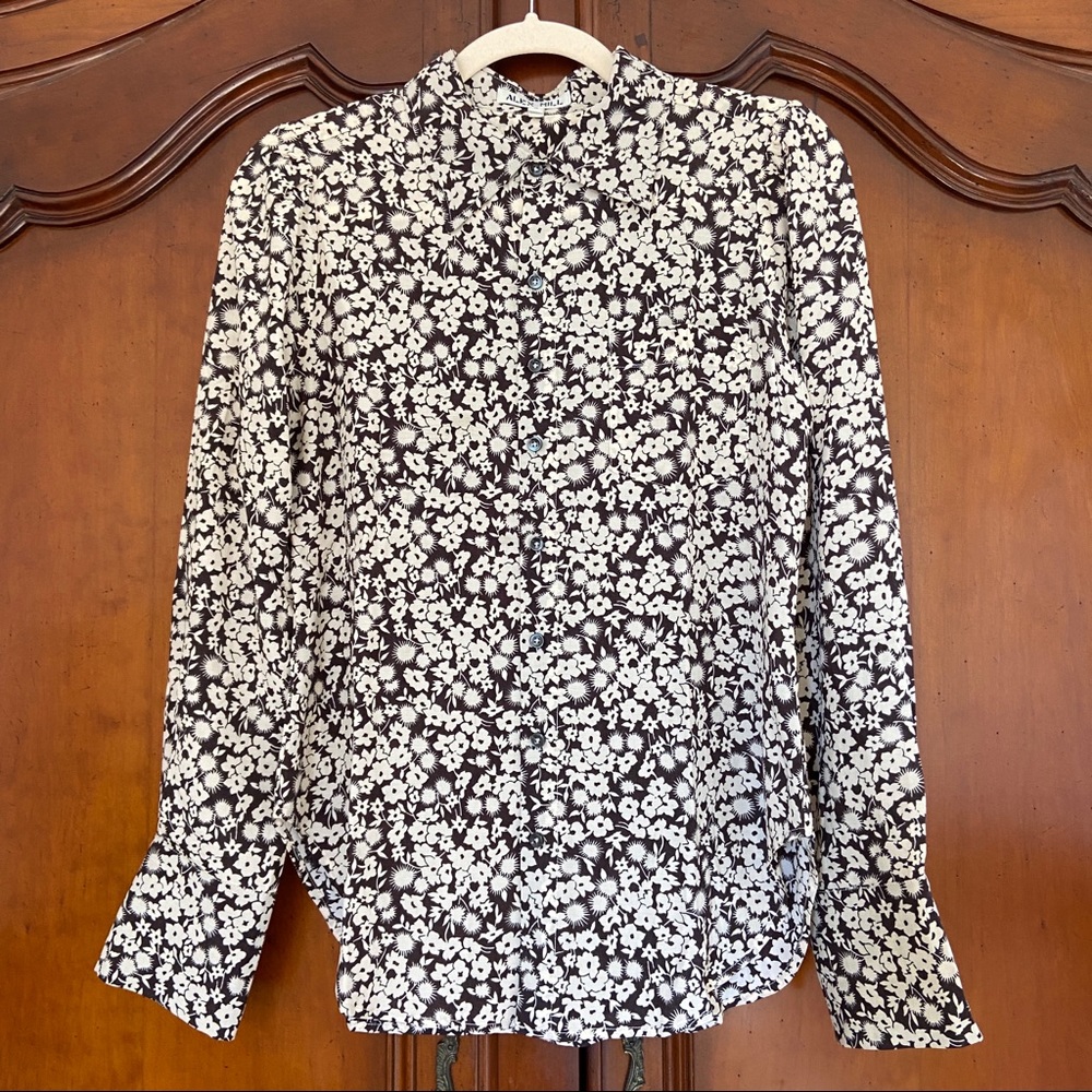 Alex Mill Retro Puff Shoulder Brown & Ivory Floral Button-down Shirt
